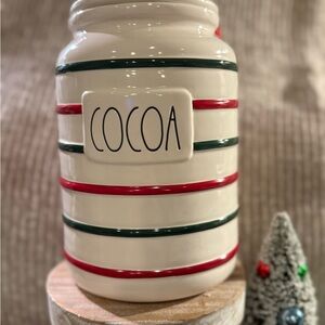 Rae Dunn Holiday Cocoa Jar with Red and Green Stripes